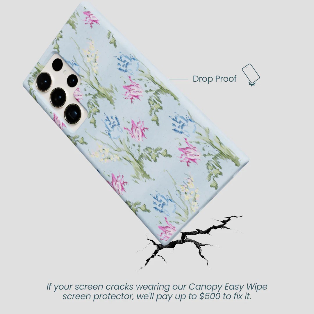 Powder Blue Floral Tapestry Samsung Galaxy S24 Ultra Case - Image 4