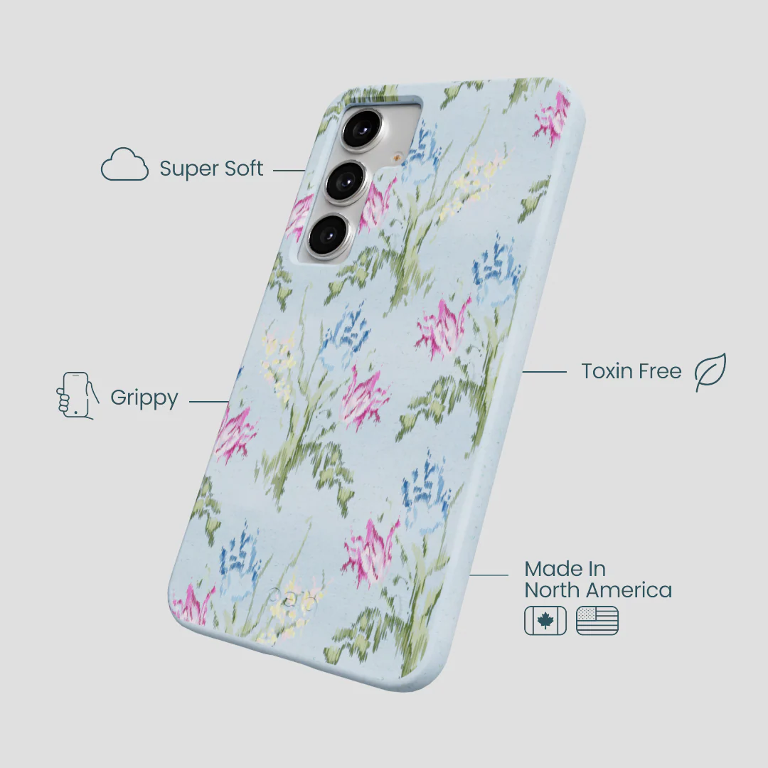Powder Blue Floral Tapestry Samsung Galaxy S25+(Plus) Case - Image 3