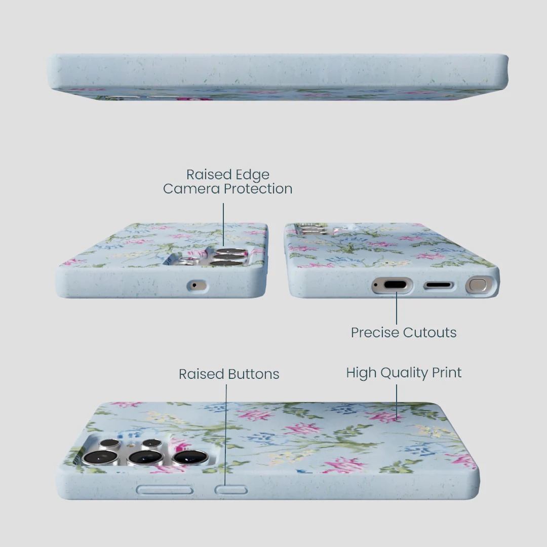 Powder Blue Floral Tapestry Samsung Galaxy S25 Ultra Case - Image 2