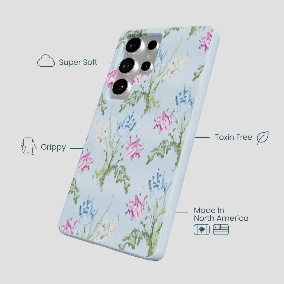 Powder Blue Floral Tapestry Samsung Galaxy S25 Ultra Case - Image 3