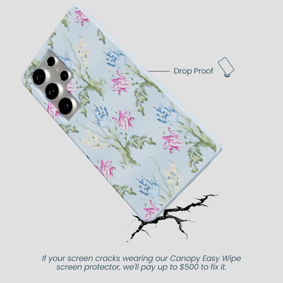 Powder Blue Floral Tapestry Samsung Galaxy S25 Ultra Case - Image 4