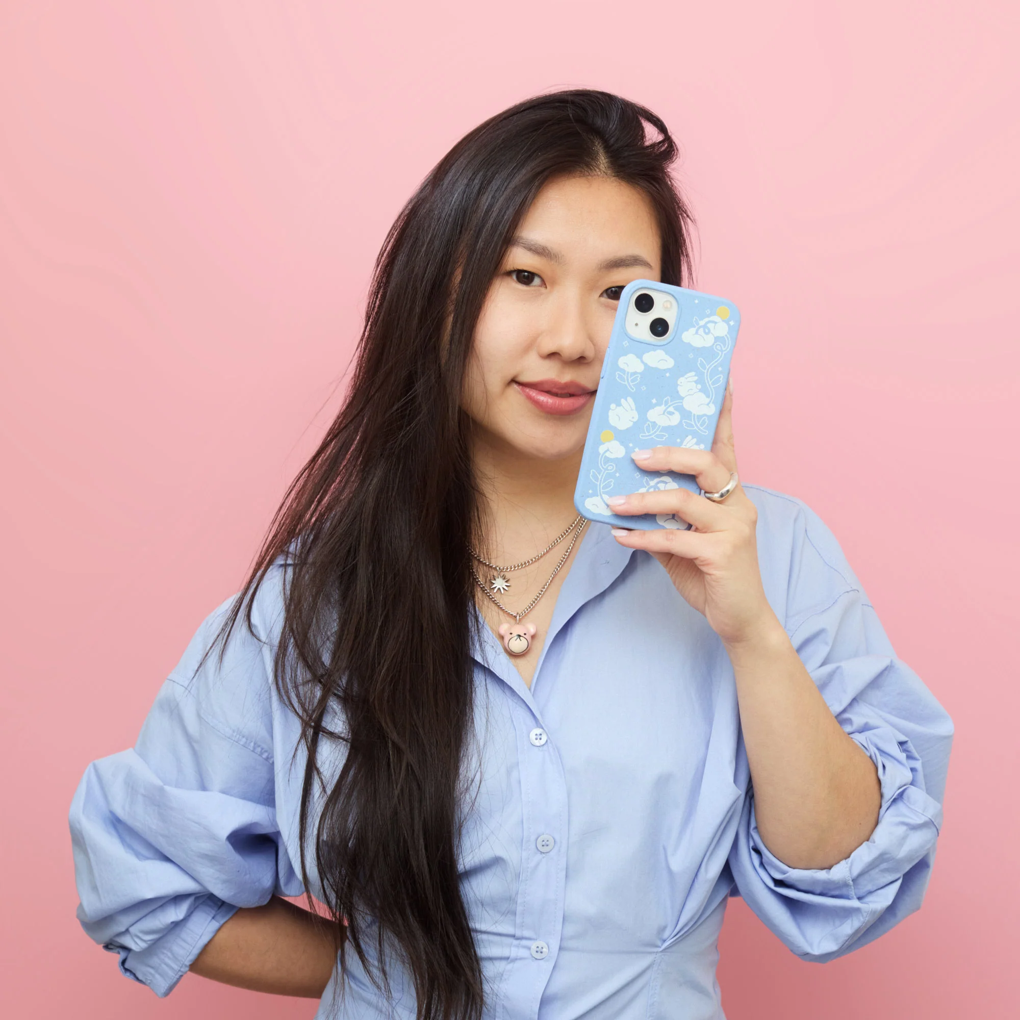 Powder Blue Fluffy Flower iPhone 16 Case - Image 8