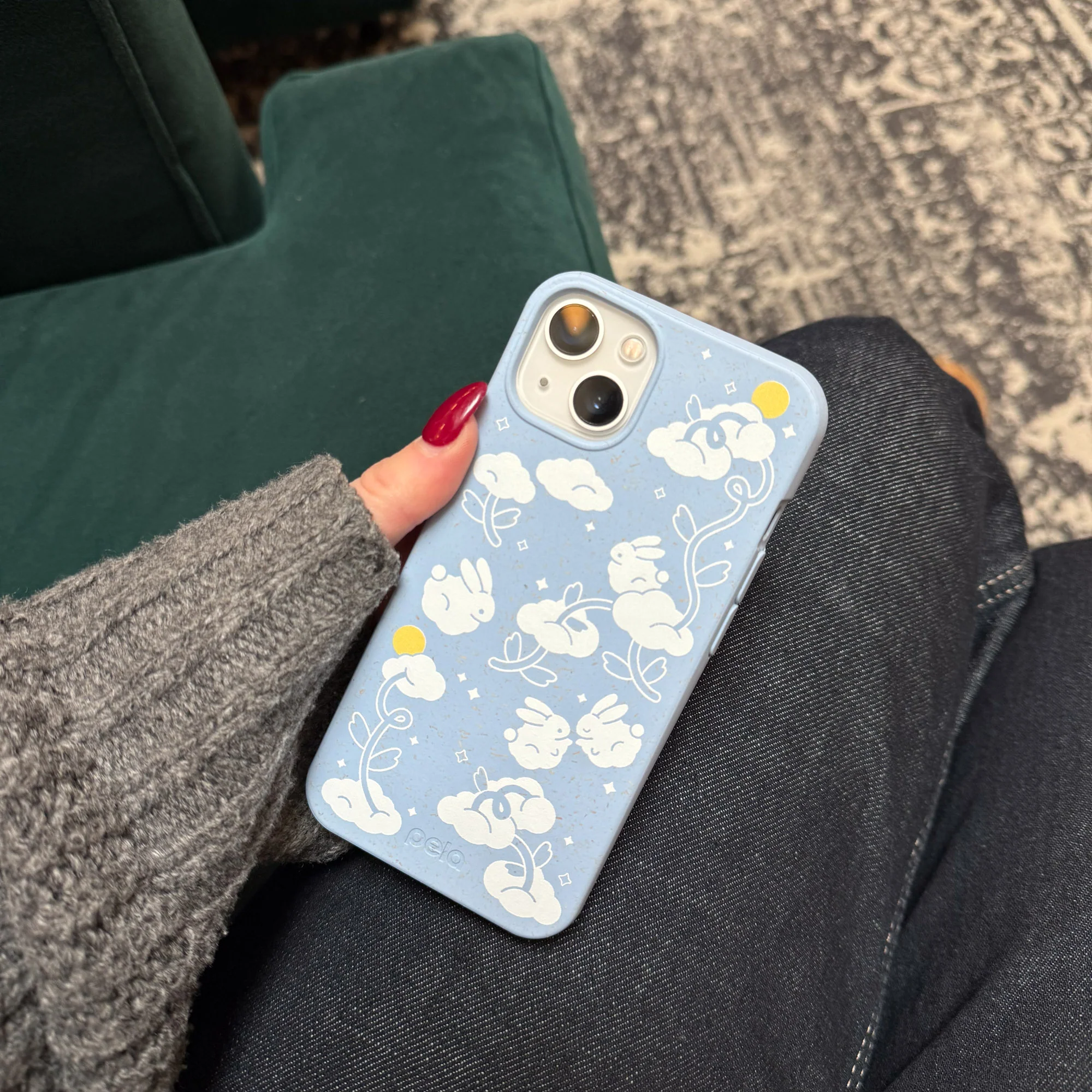 Powder Blue Fluffy Flower iPhone 16 Plus Case - Image 2