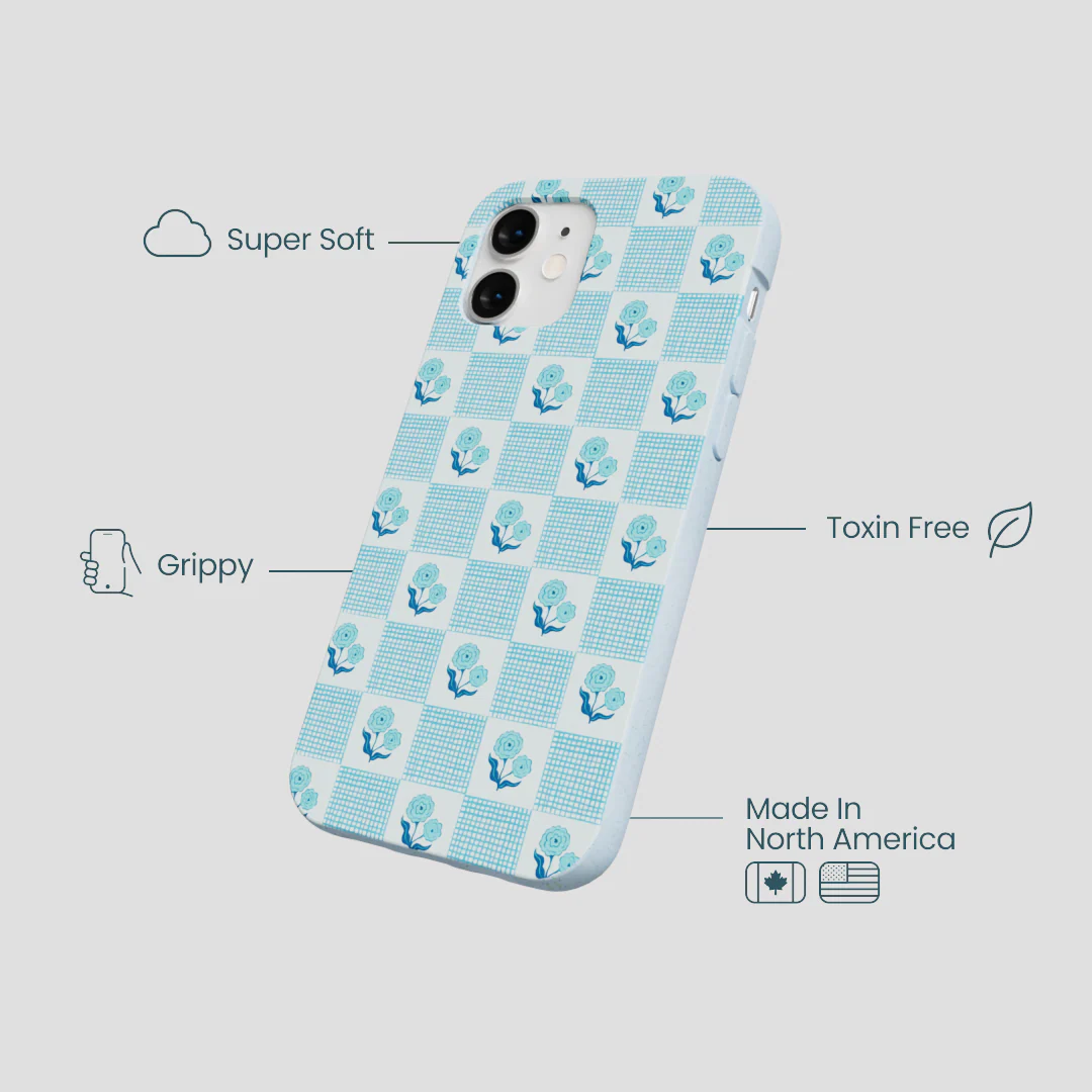 Powder Blue Garden Grid iPhone 12 Mini Case - Image 3