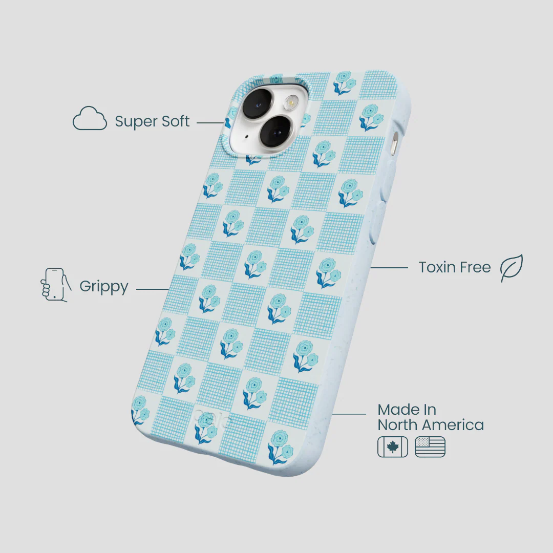 Powder Blue Garden Grid iPhone 13 Case - Image 3