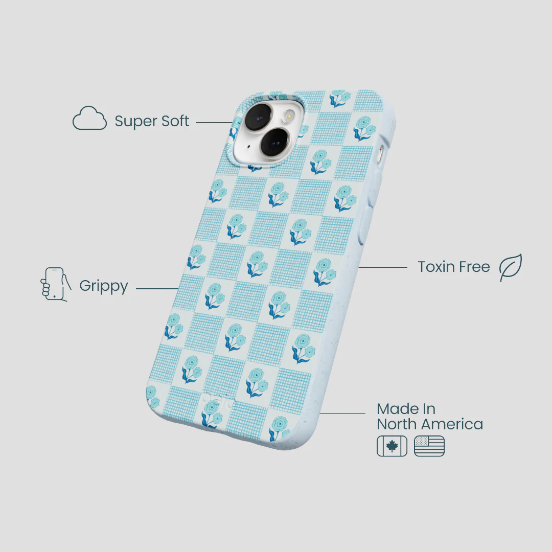 Powder Blue Garden Grid iPhone 13 Mini Case - Image 3