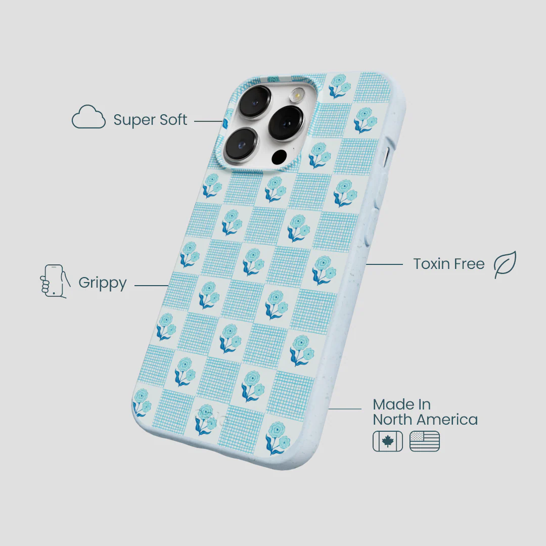 Powder Blue Garden Grid iPhone 13 Pro Case - Image 3