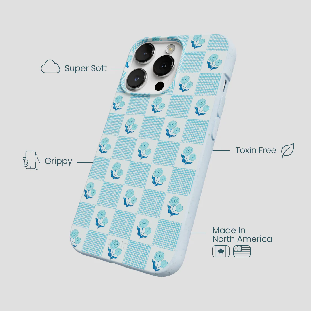 Powder Blue Garden Grid iPhone 13 Pro Max Case - Image 3