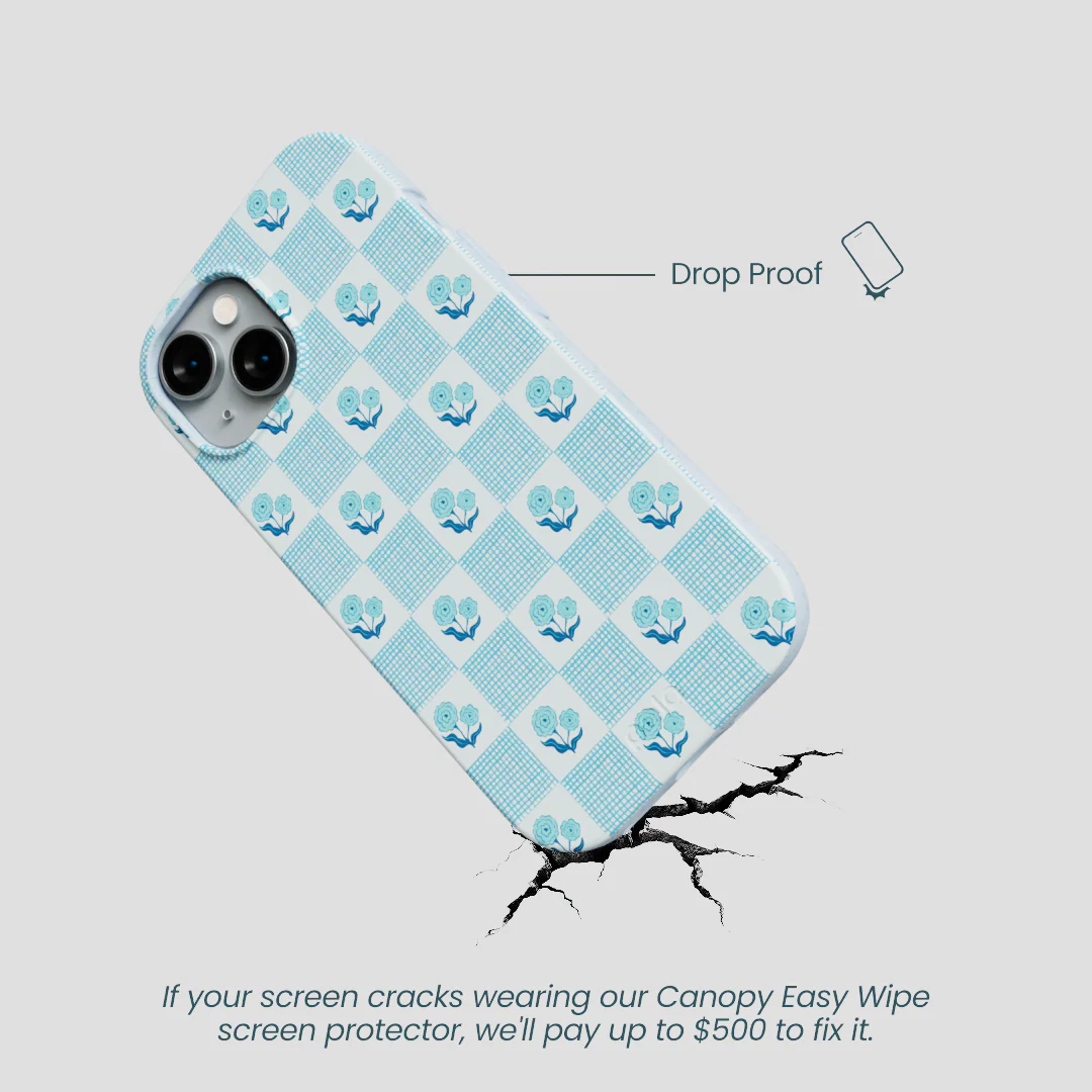 Powder Blue Garden Grid iPhone 14 Case - Image 4