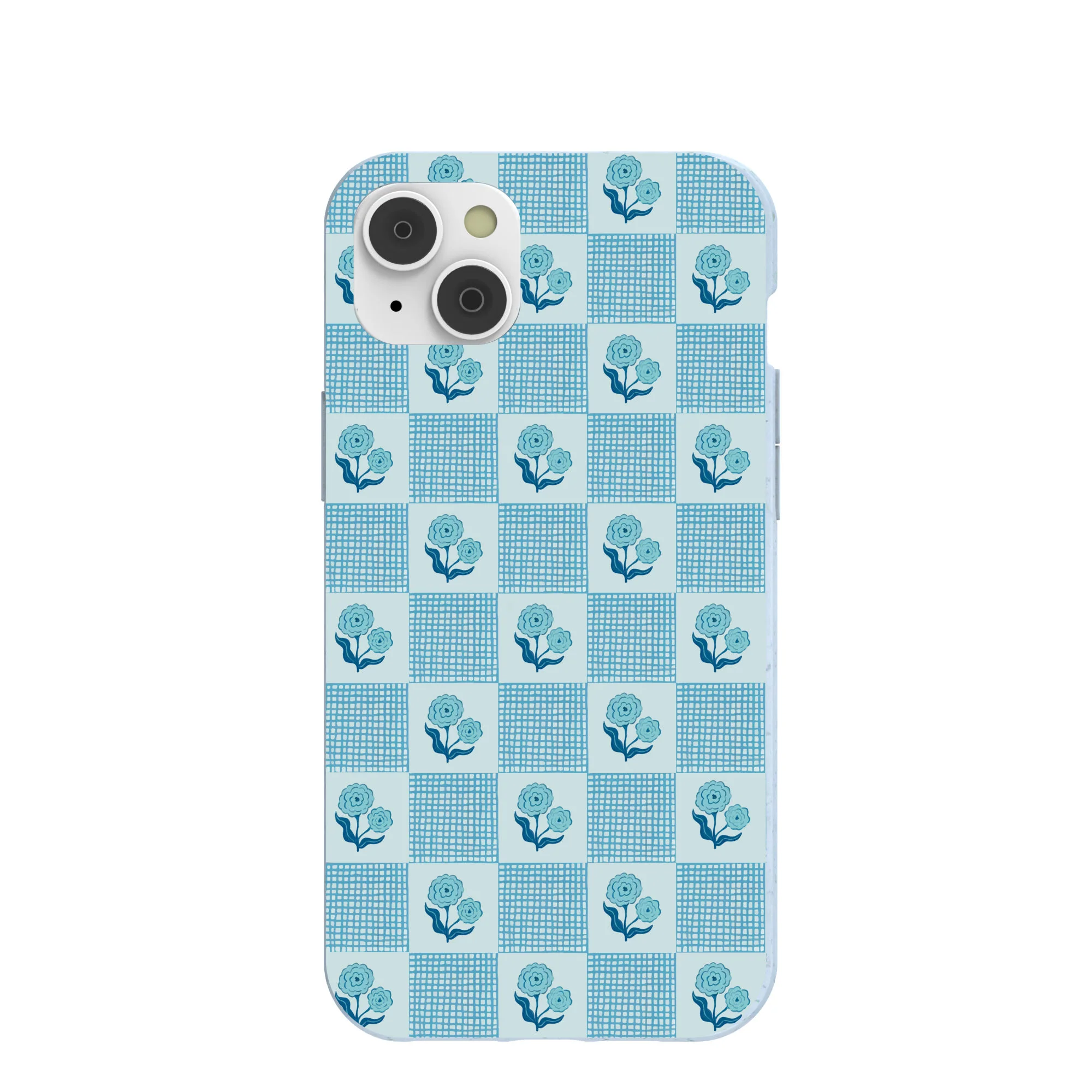 Powder Blue Garden Grid iPhone 14 Plus Case