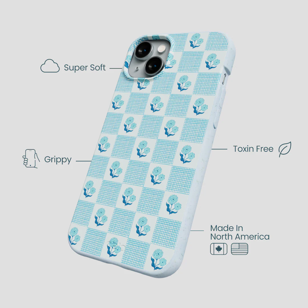Powder Blue Garden Grid iPhone 14 Plus Case - Image 3