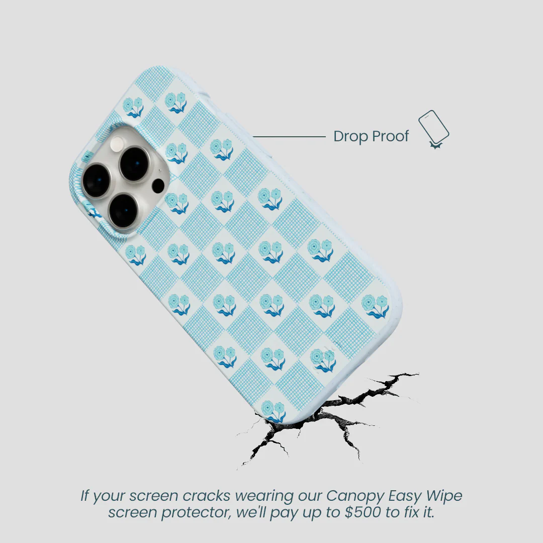 Powder Blue Garden Grid iPhone 14 Pro Case - Image 4