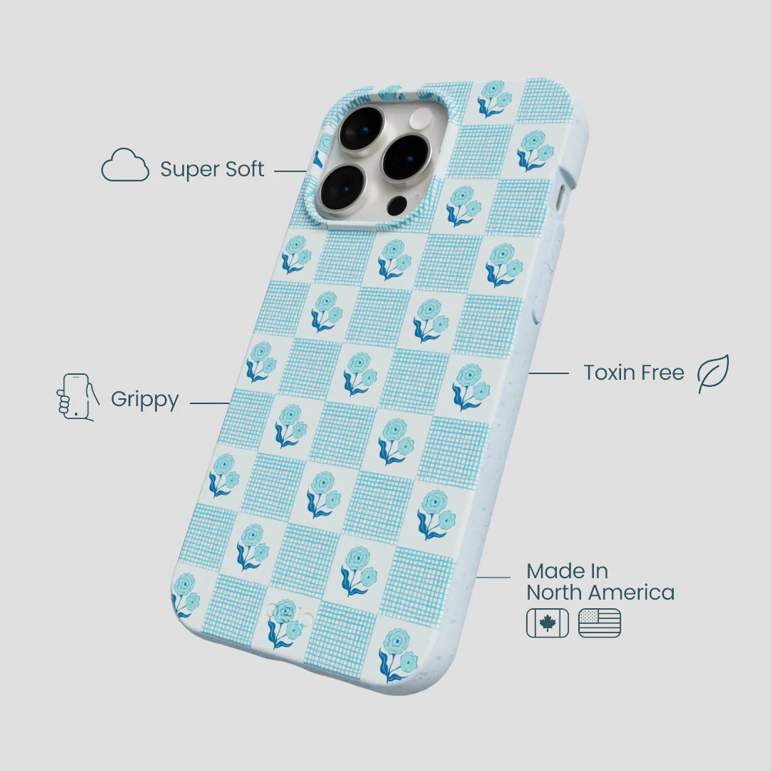 Powder Blue Garden Grid iPhone 14 Pro Max Case - Image 3
