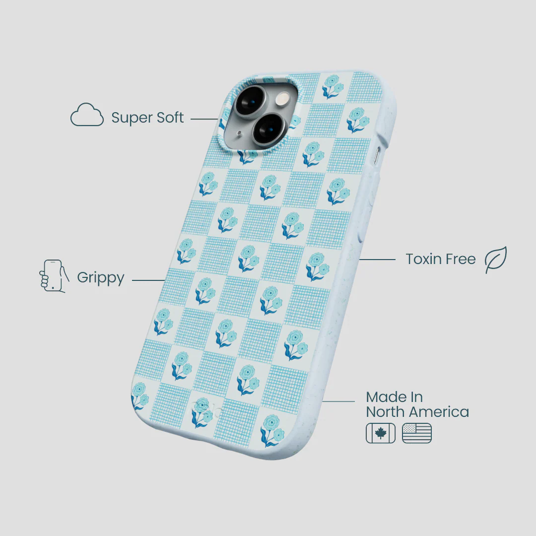 Powder Blue Garden Grid iPhone 15 Case - Image 3