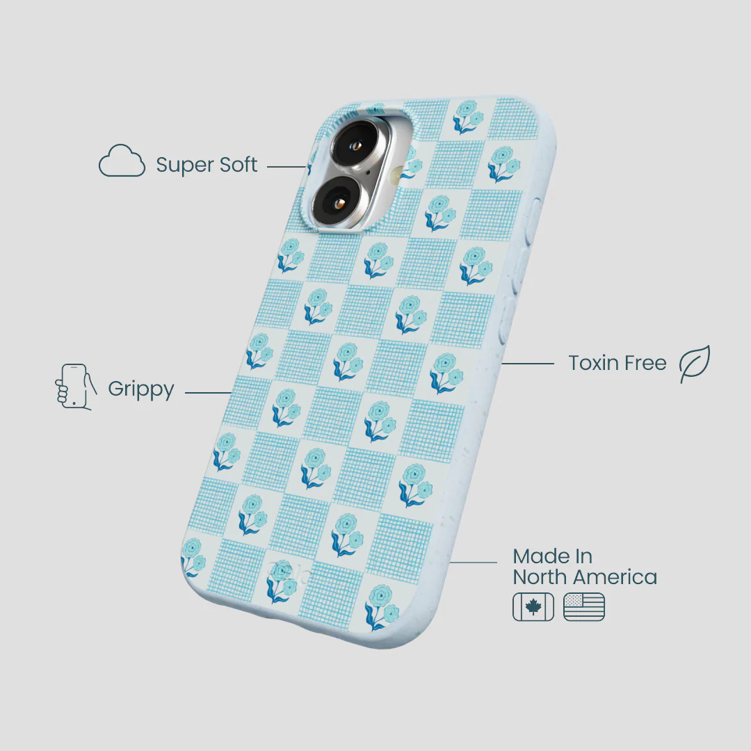 Powder Blue Garden Grid iPhone 16 Case - Image 3