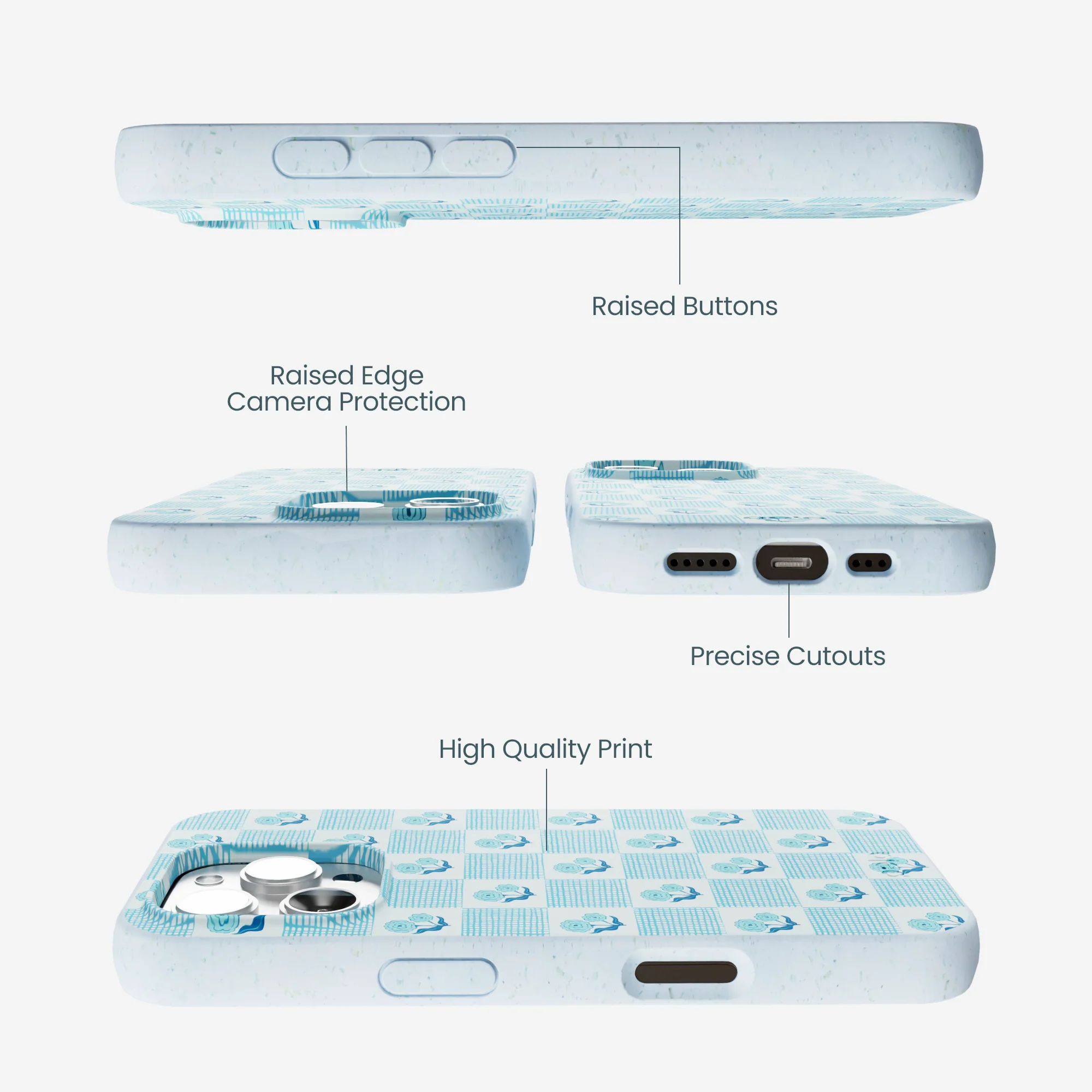 Powder Blue Garden Grid iPhone 16 Pro Max Case - Image 2