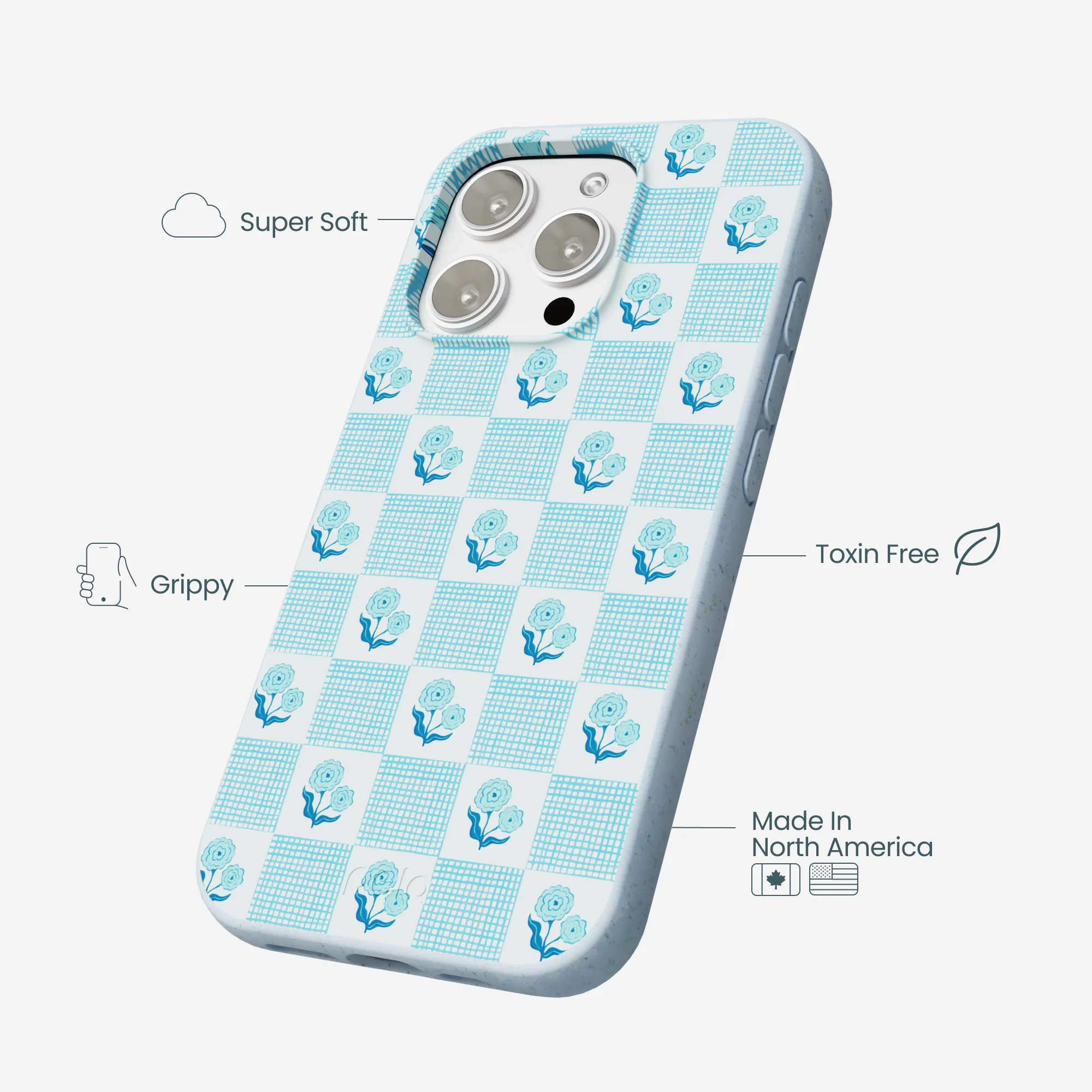 Powder Blue Garden Grid iPhone 16 Pro Max Case - Image 3