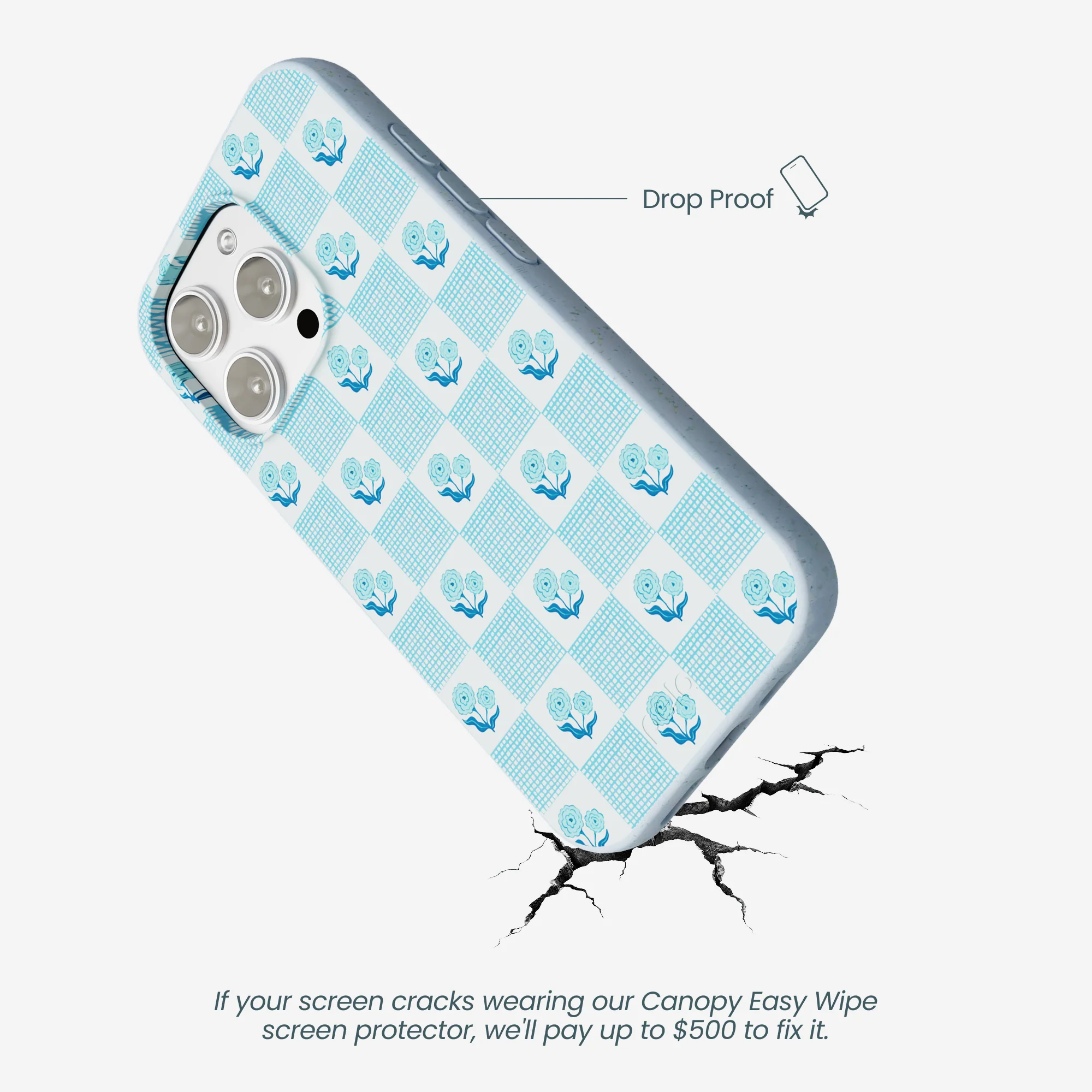 Powder Blue Garden Grid iPhone 16 Pro Max Case - Image 4