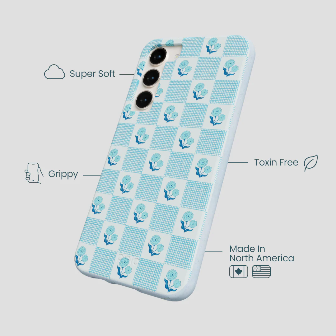 Powder Blue Garden Grid Samsung Galaxy S23+(Plus) Case - Image 3