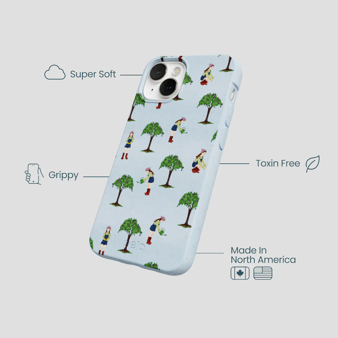 Powder Blue Gardening Girl iPhone 13 Mini Case - Image 4