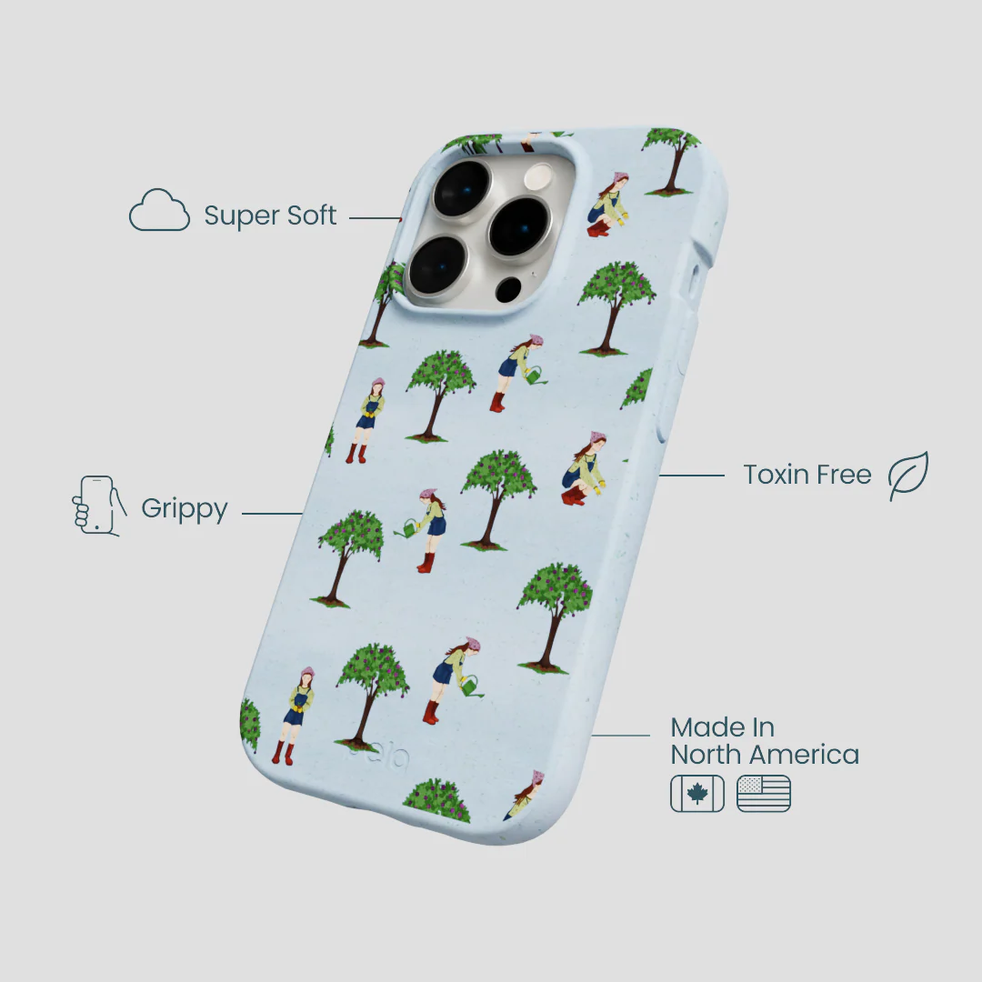 Powder Blue Gardening Girl iPhone 14 Pro Case - Image 4