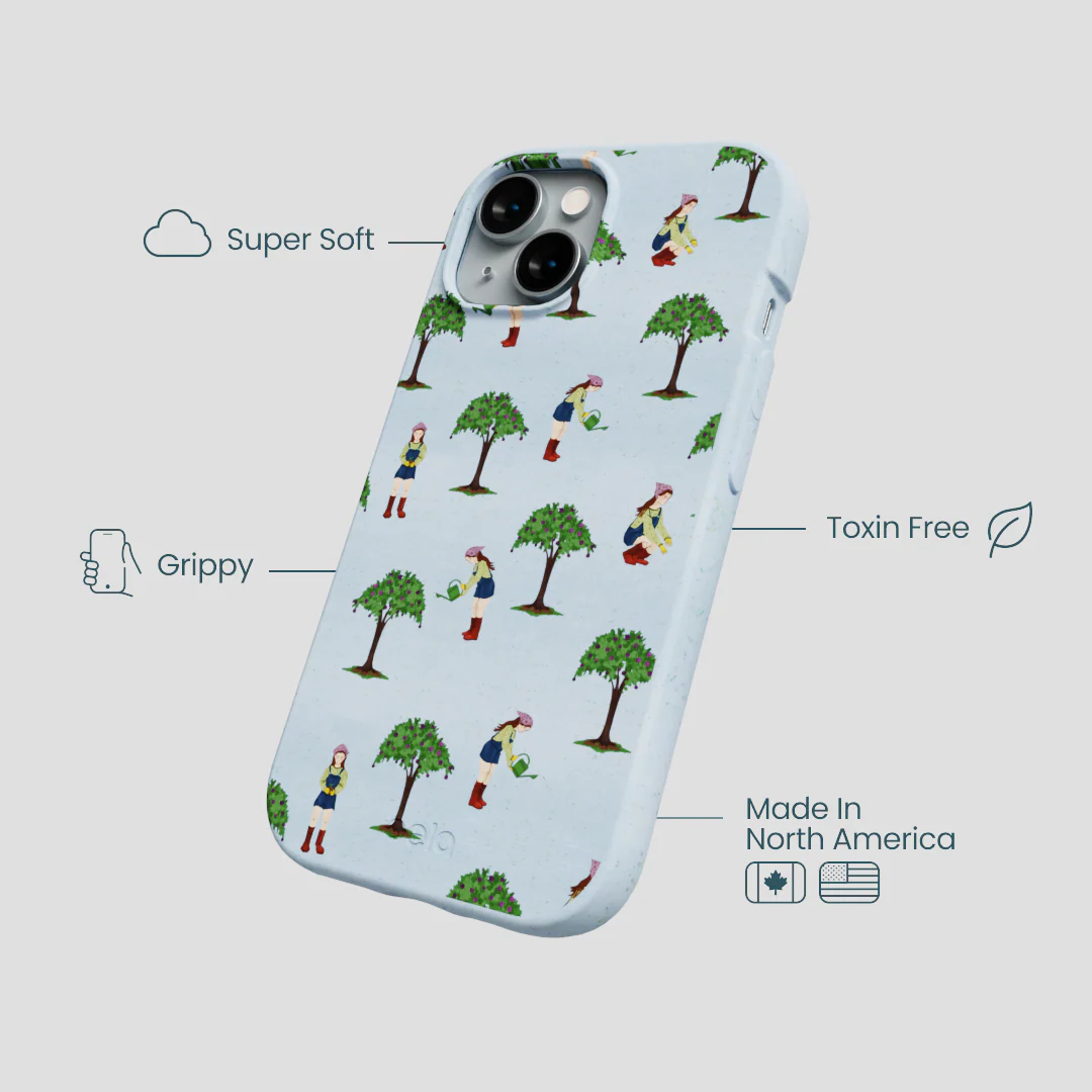 Powder Blue Gardening Girl iPhone 15 Case - Image 4