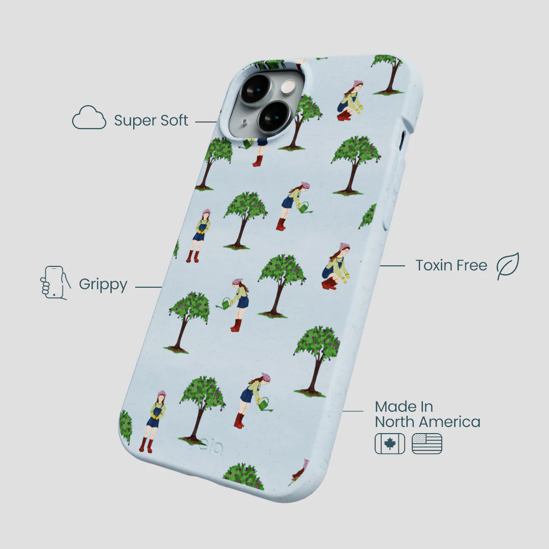 Powder Blue Gardening Girl iPhone 15 Plus Case - Image 4