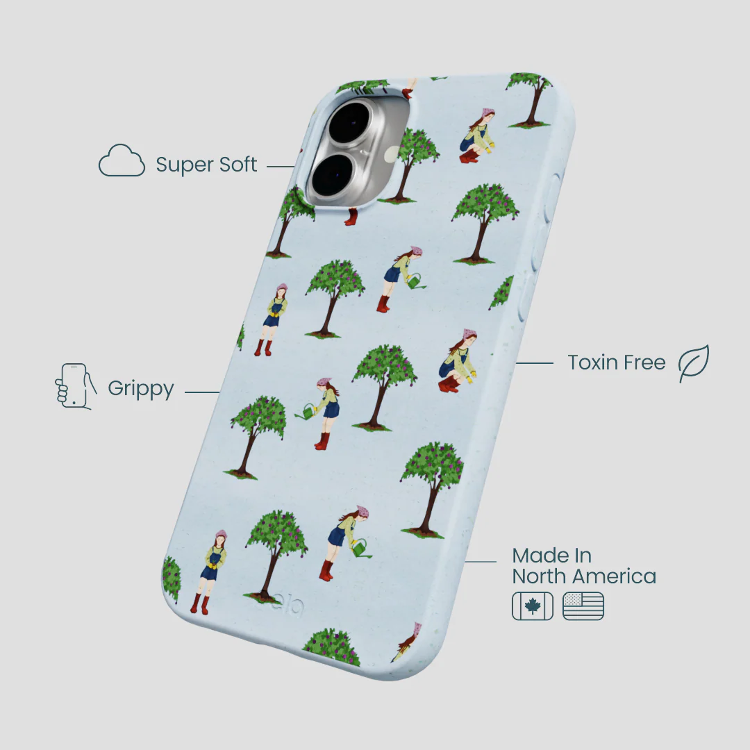 Powder Blue Gardening Girl iPhone 16 Plus Case - Image 4