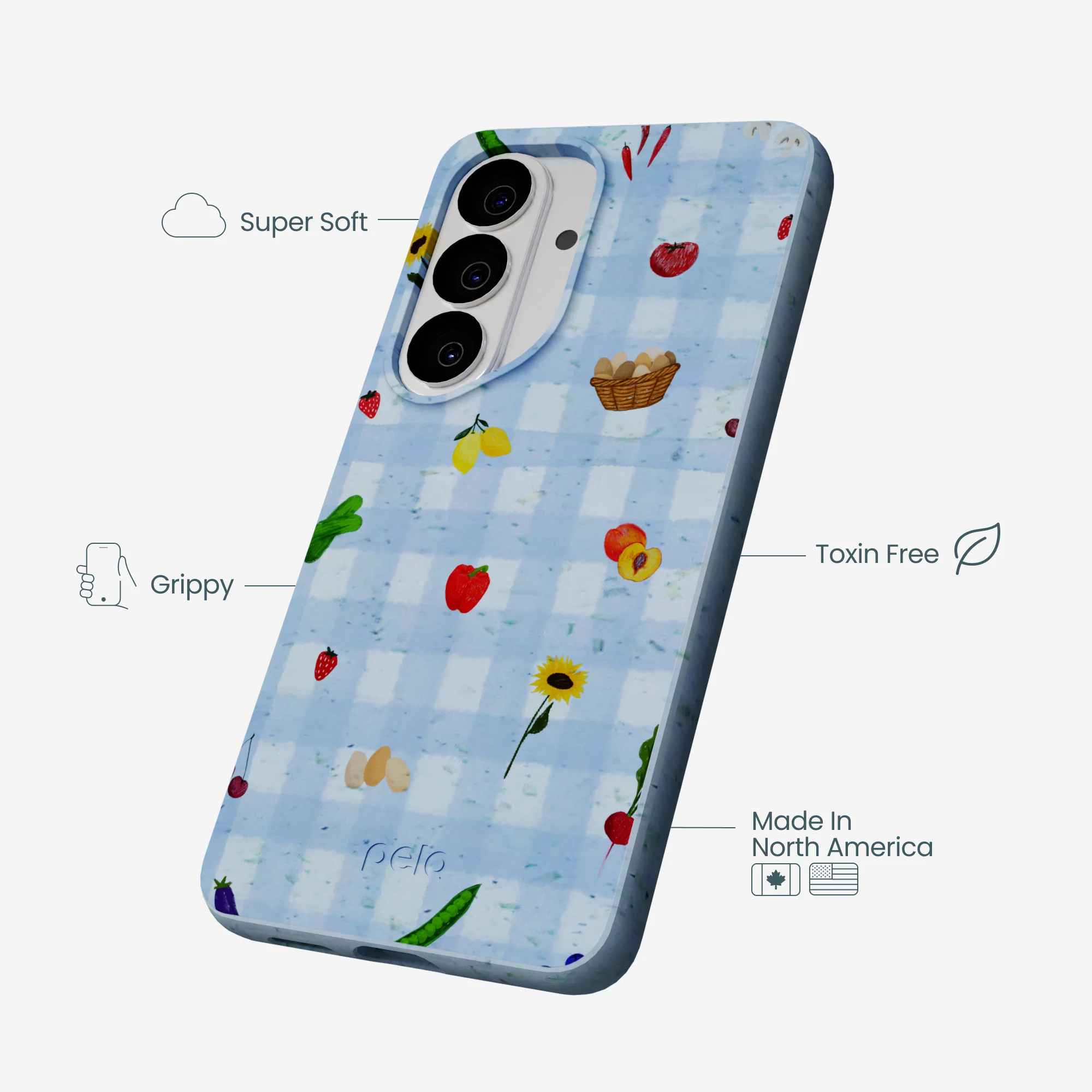 Powder Blue Gingham Farmhouse Samsung Galaxy S26 Case - Image 3