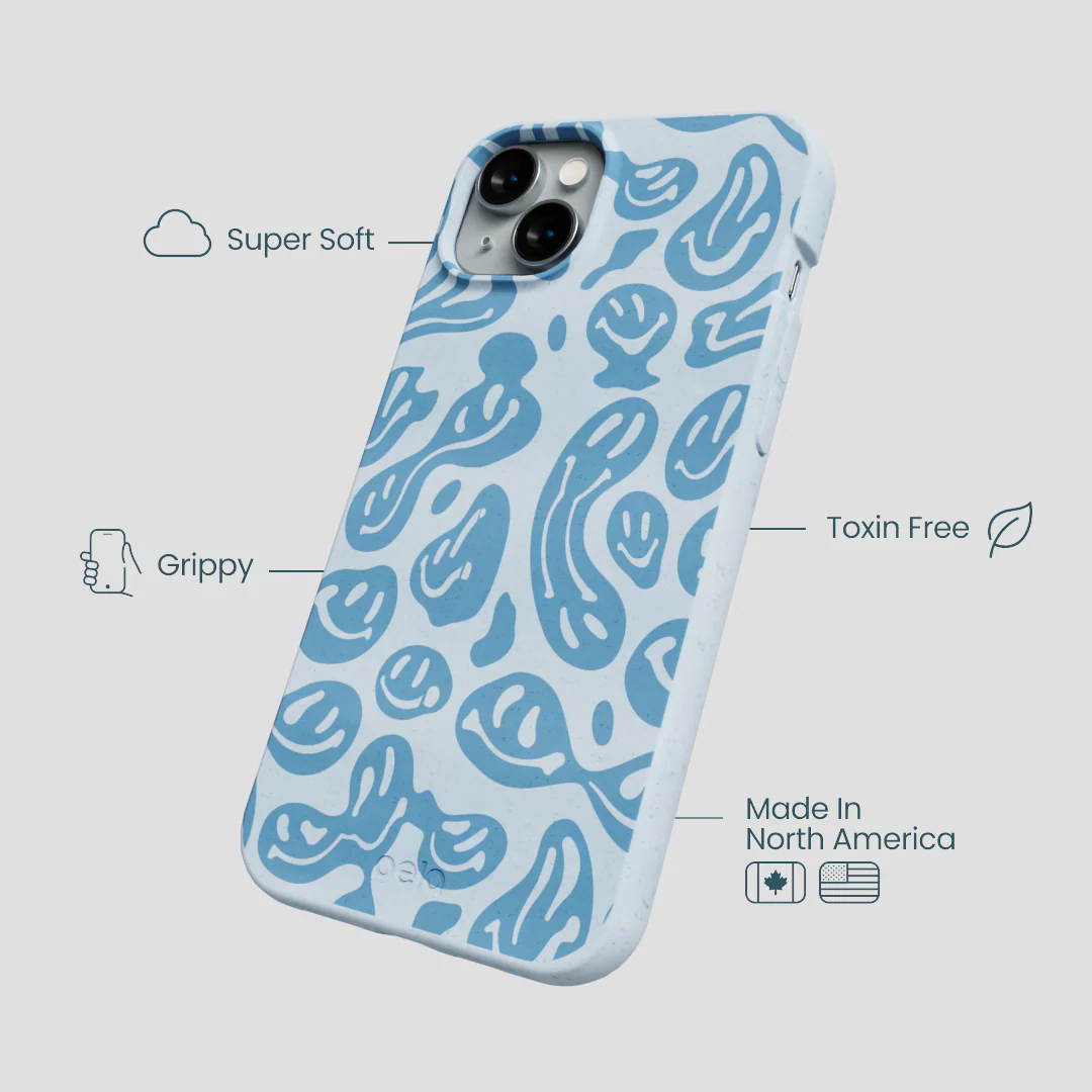 Powder Blue Melting Faces iPhone 14 Plus Case - Image 3
