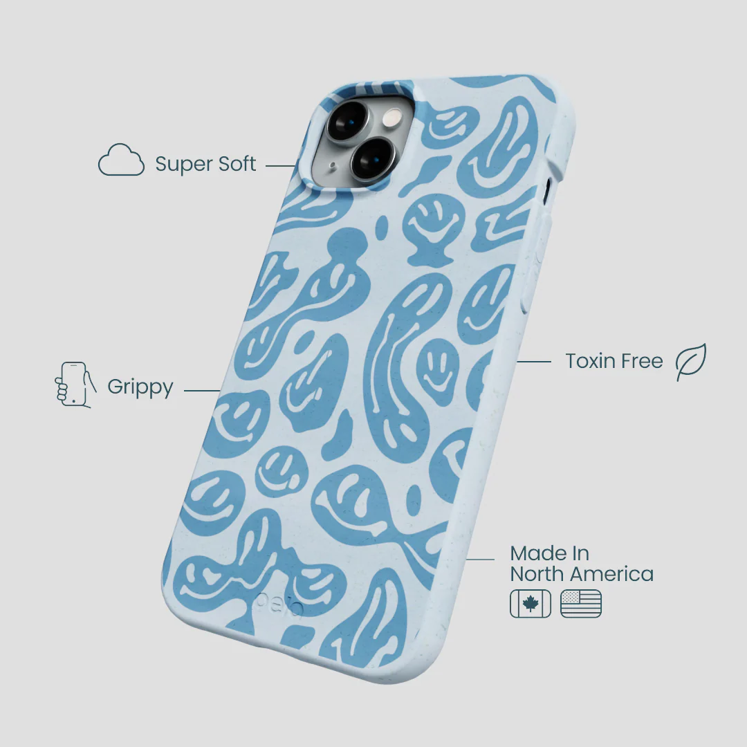 Powder Blue Melting Faces iPhone 15 Plus Case - Image 3