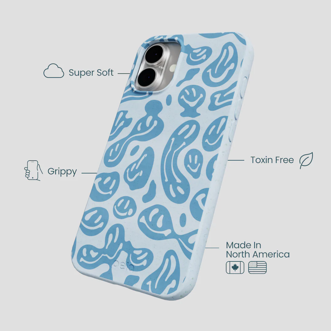 Powder Blue Melting Faces iPhone 16 Plus Case - Image 3