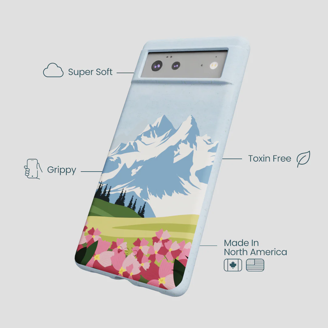Powder Blue Mountains and Blooms Google Pixel 6 Case - Image 3