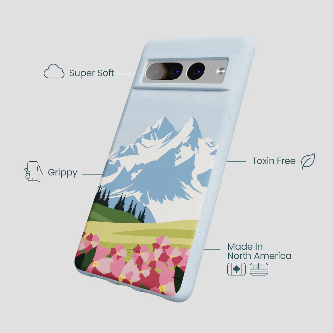 Powder Blue Mountains and Blooms Google Pixel 7 Pro Case - Image 3