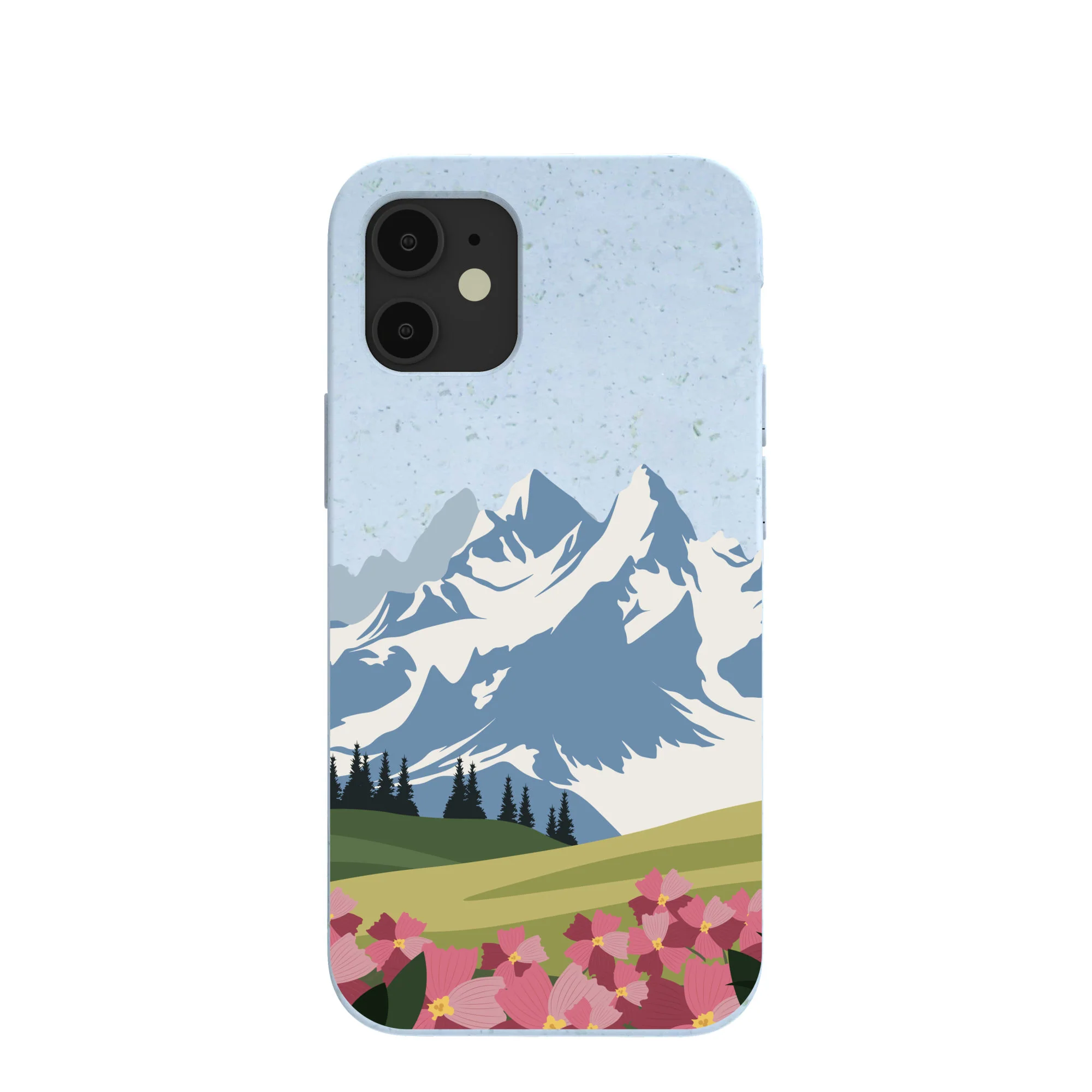Powder Blue Mountains and Blooms iPhone 12 Mini Case