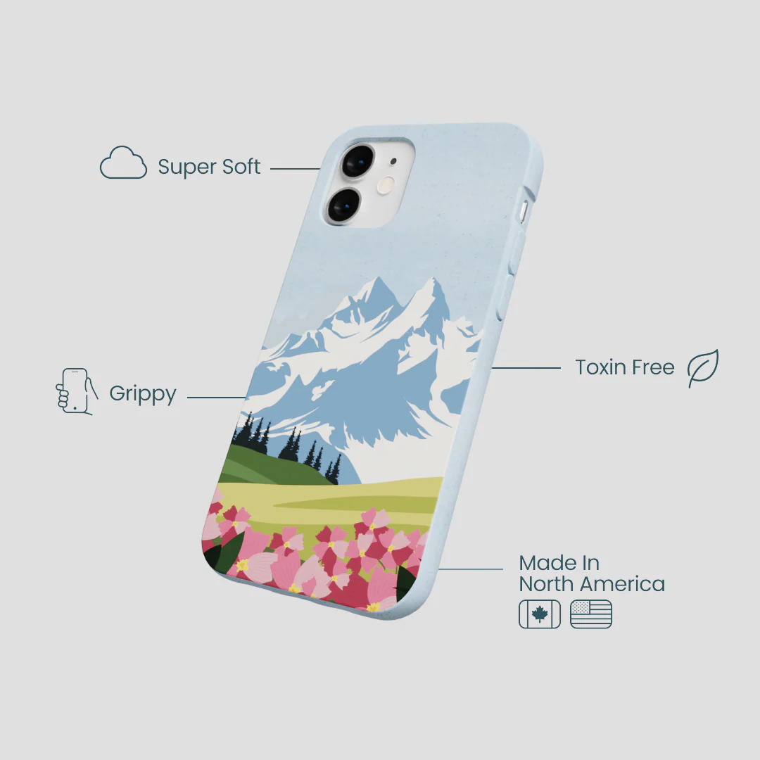 Powder Blue Mountains and Blooms iPhone 12 Mini Case - Image 3