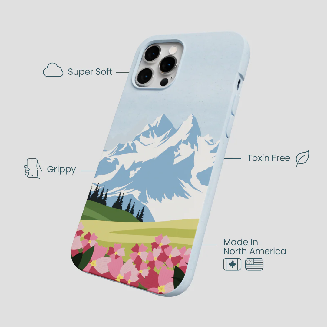 Powder Blue Mountains and Blooms iPhone 12 Pro Max Case - Image 3