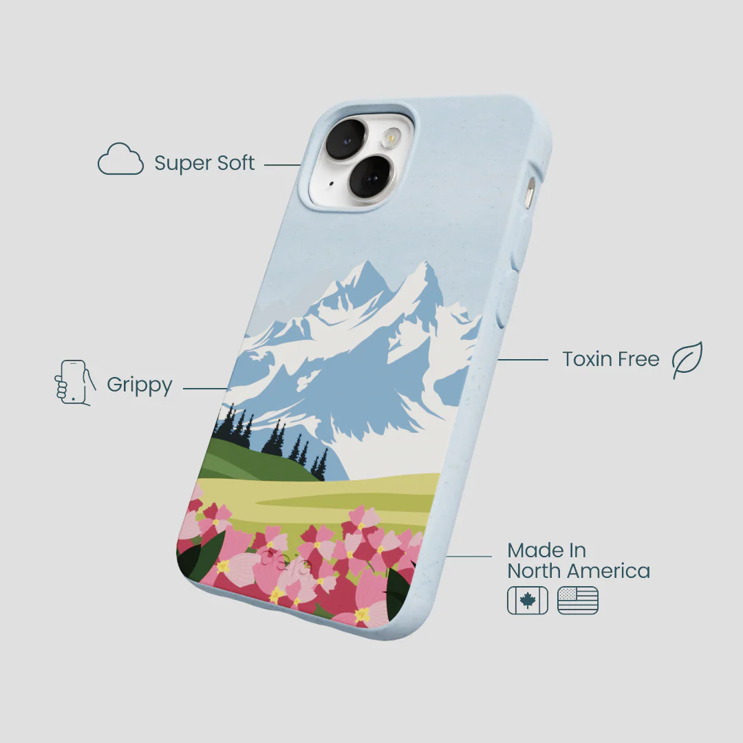 Powder Blue Mountains and Blooms iPhone 13 Case - Image 4