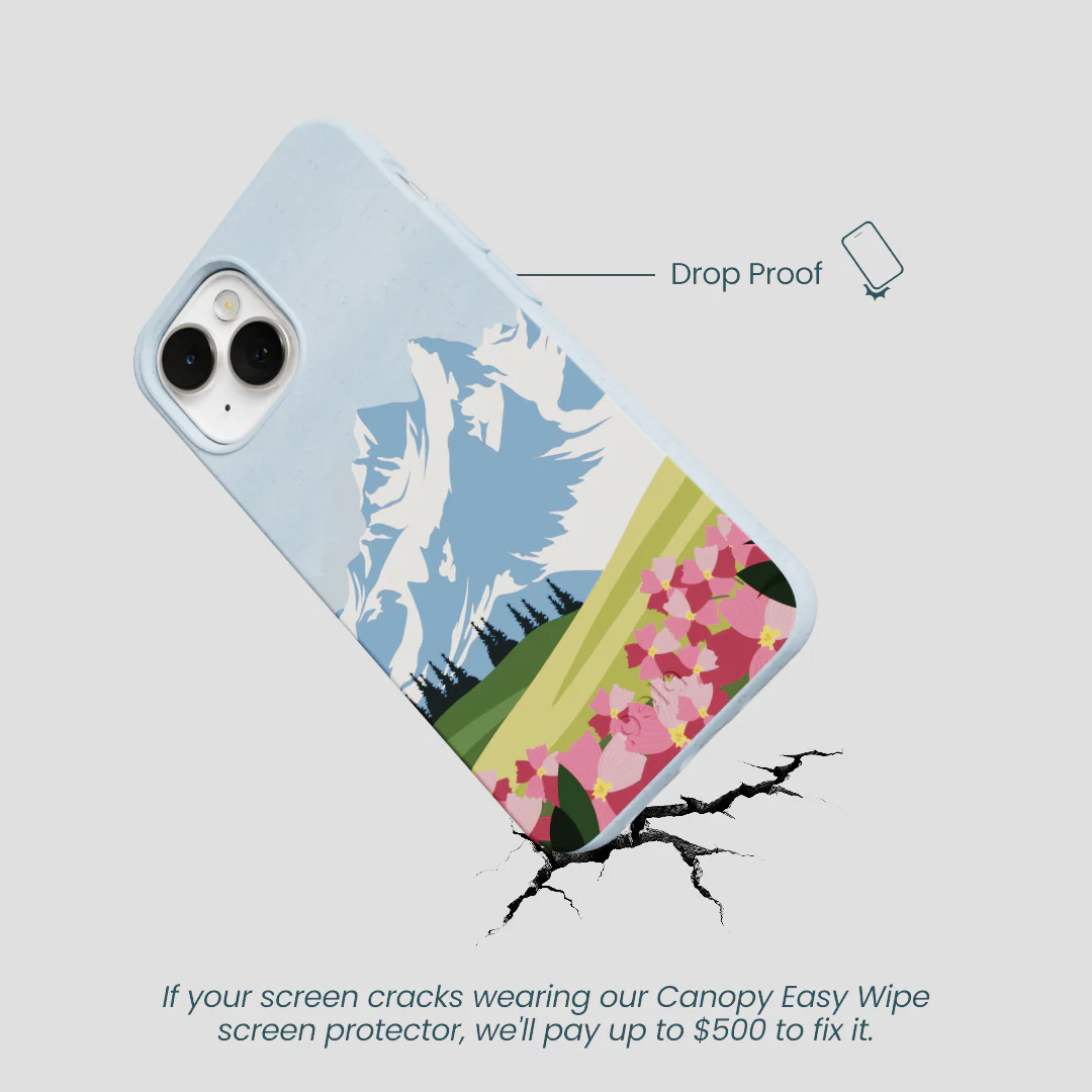 Powder Blue Mountains and Blooms iPhone 13 Case - Image 5