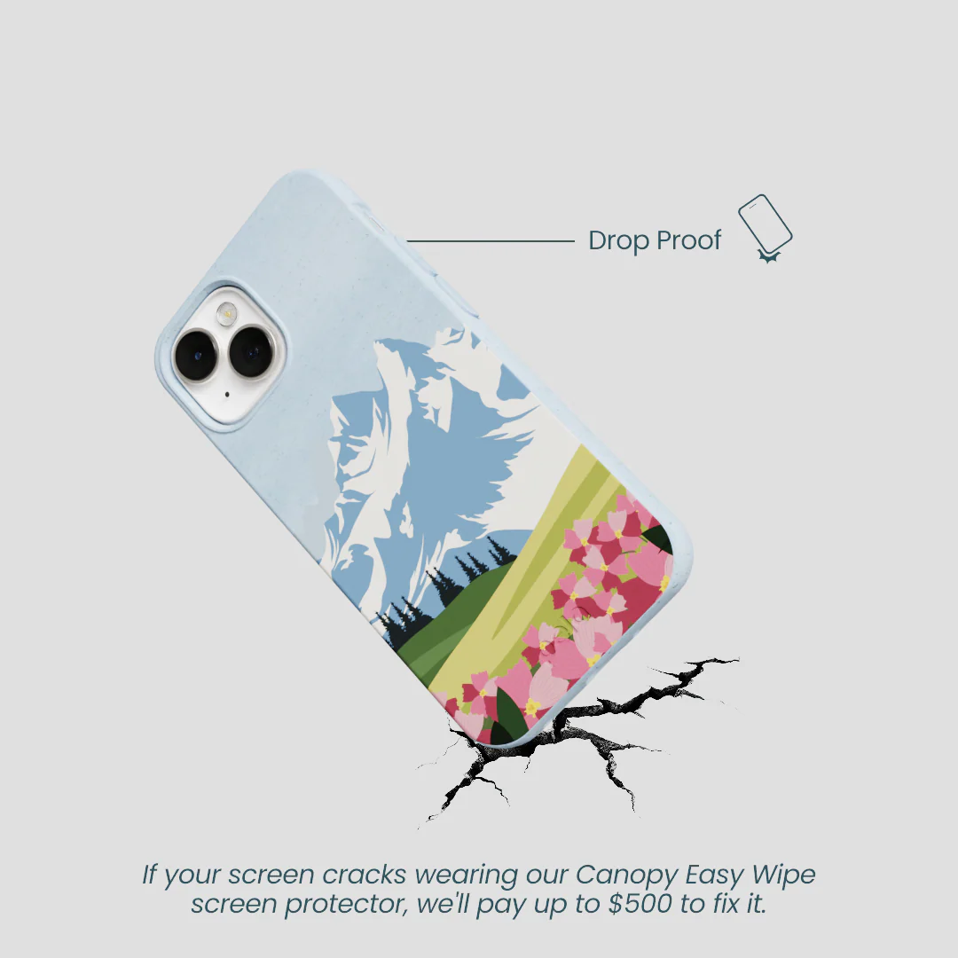 Powder Blue Mountains and Blooms iPhone 13 Mini Case - Image 5