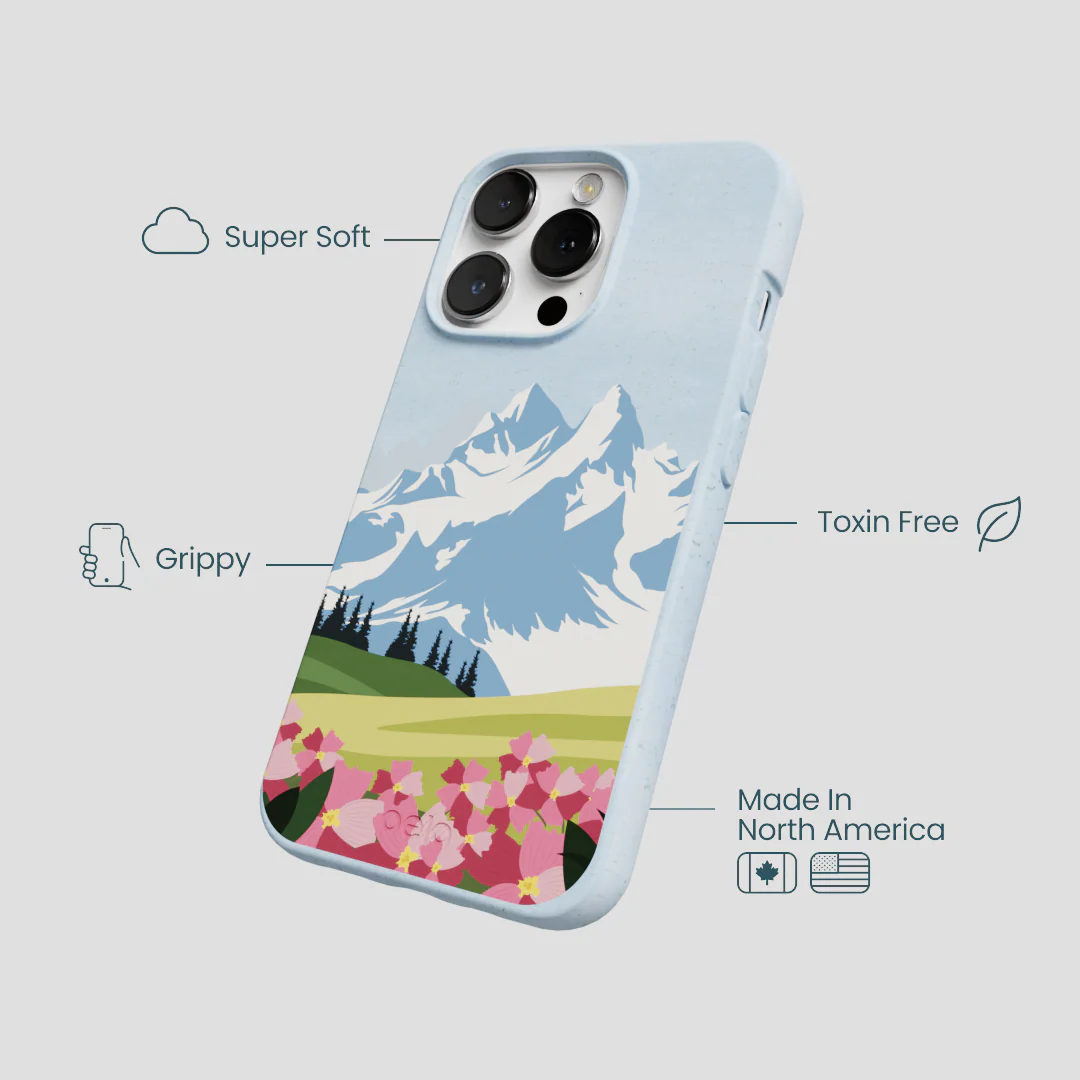 Powder Blue Mountains and Blooms iPhone 13 Pro Case - Image 4