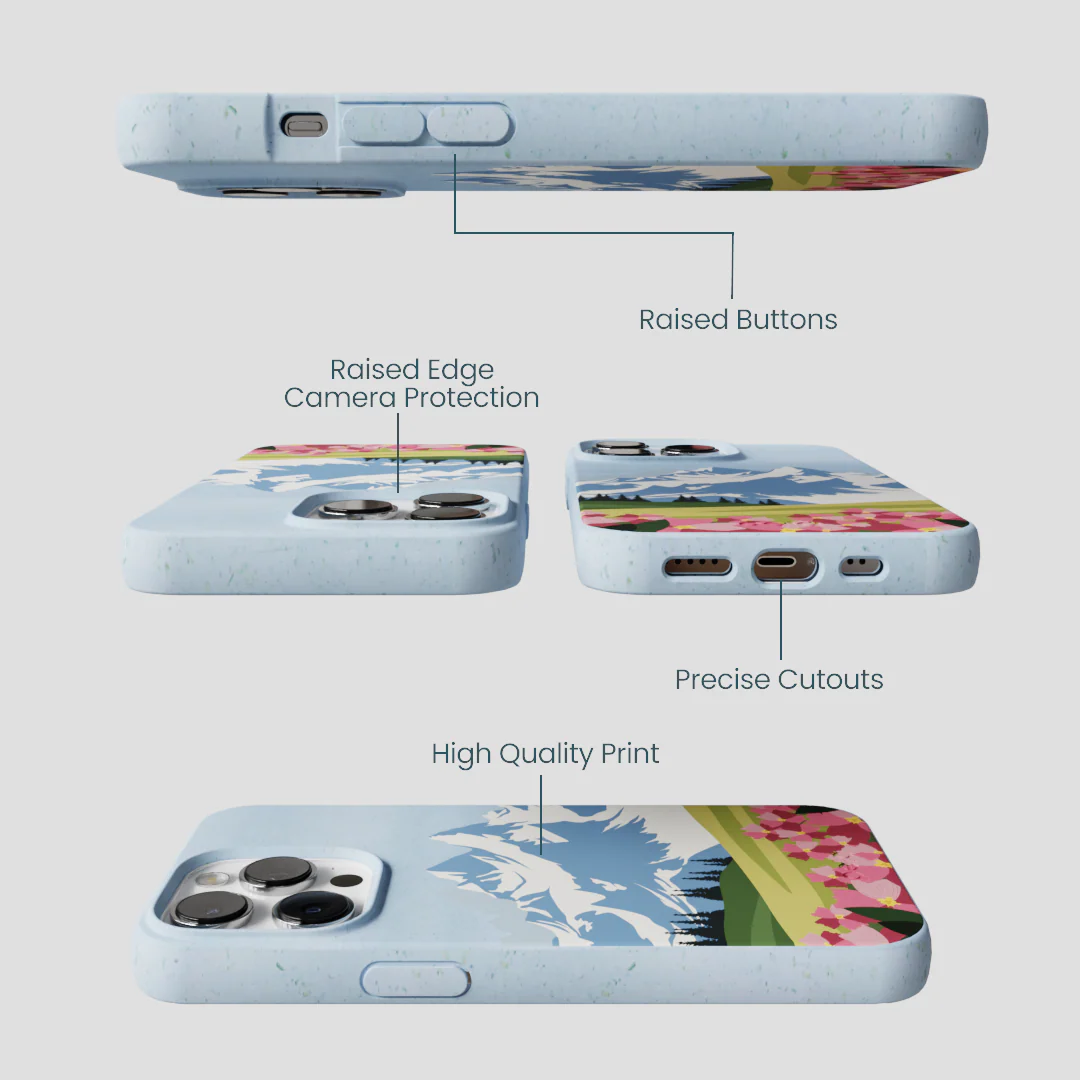Powder Blue Mountains and Blooms iPhone 13 Pro Max Case - Image 3