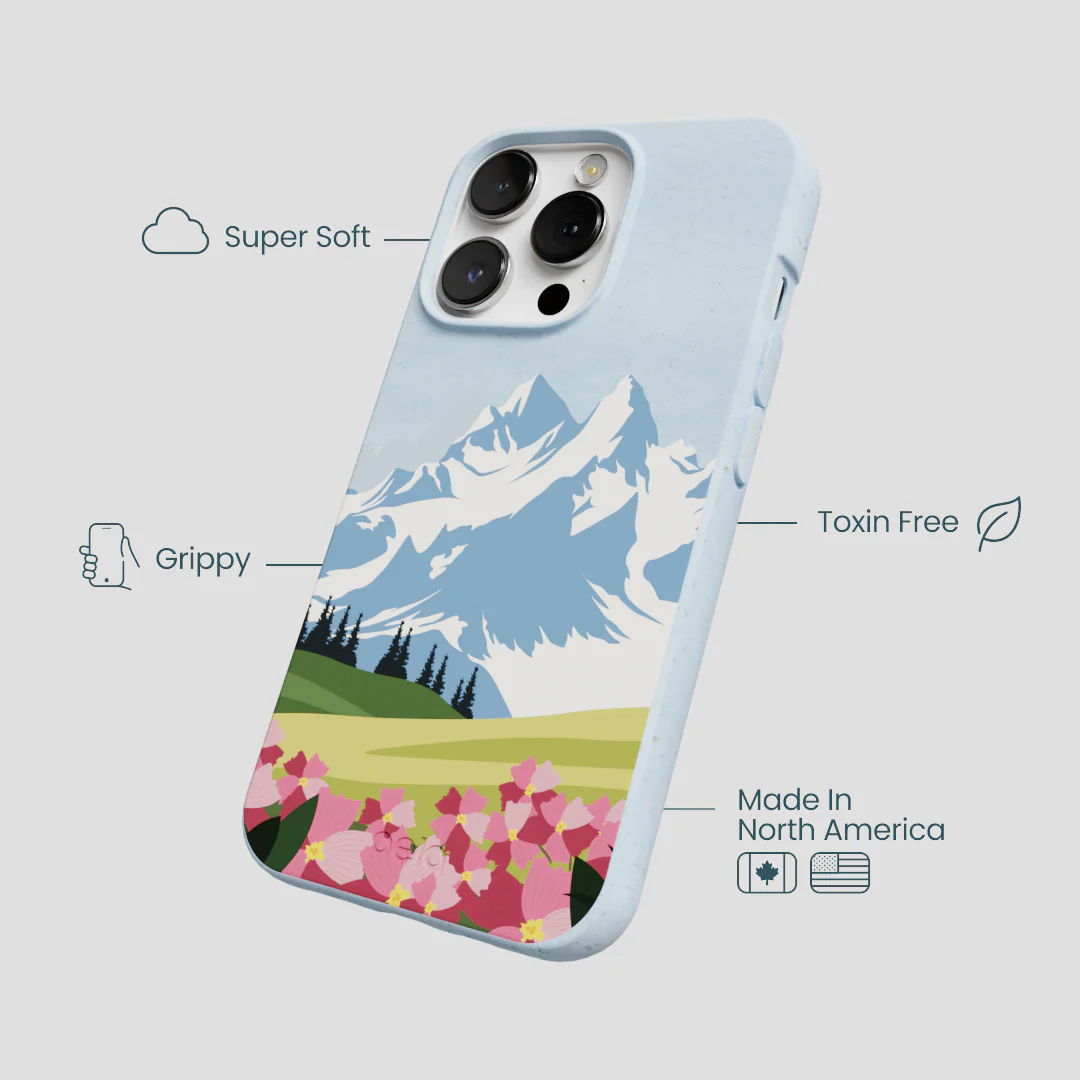 Powder Blue Mountains and Blooms iPhone 13 Pro Max Case - Image 4