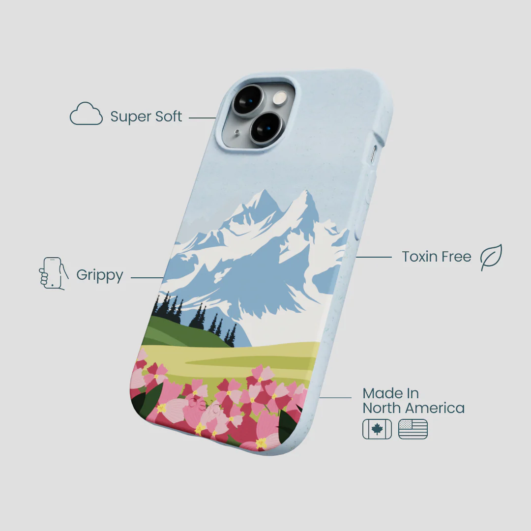 Powder Blue Mountains and Blooms iPhone 14 Case - Image 4