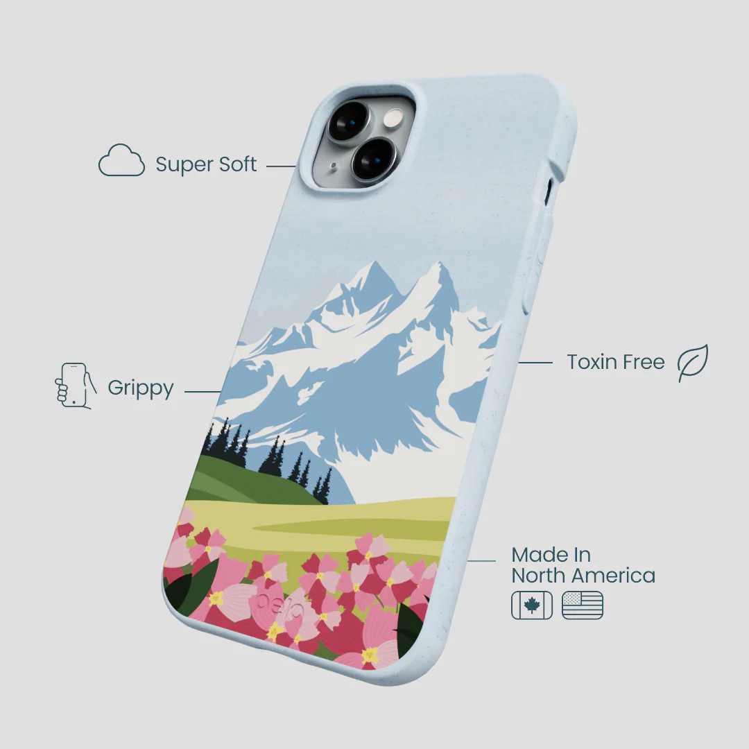 Powder Blue Mountains and Blooms iPhone 15 Plus Case - Image 4