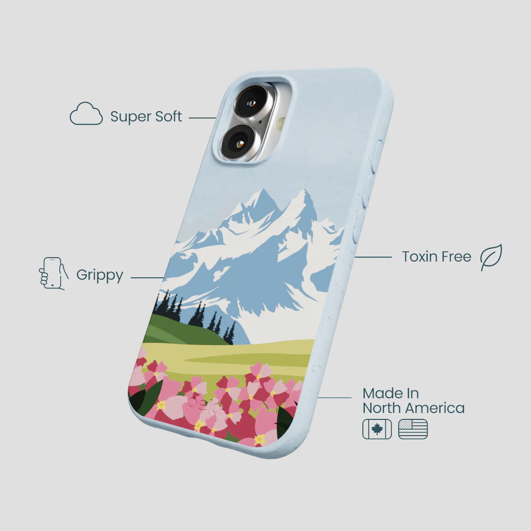 Powder Blue Mountains and Blooms iPhone 16 Case - Image 4