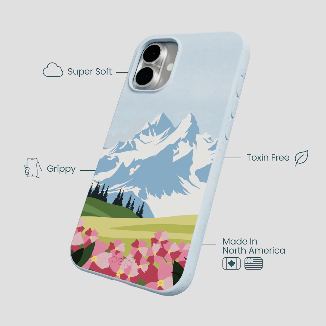 Powder Blue Mountains and Blooms iPhone 16 Plus Case - Image 4