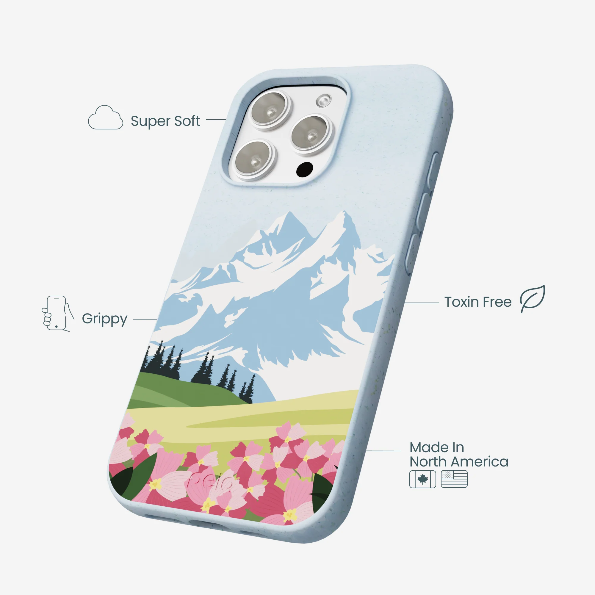 Powder Blue Mountains and Blooms iPhone 16 Pro Max Case - Image 4