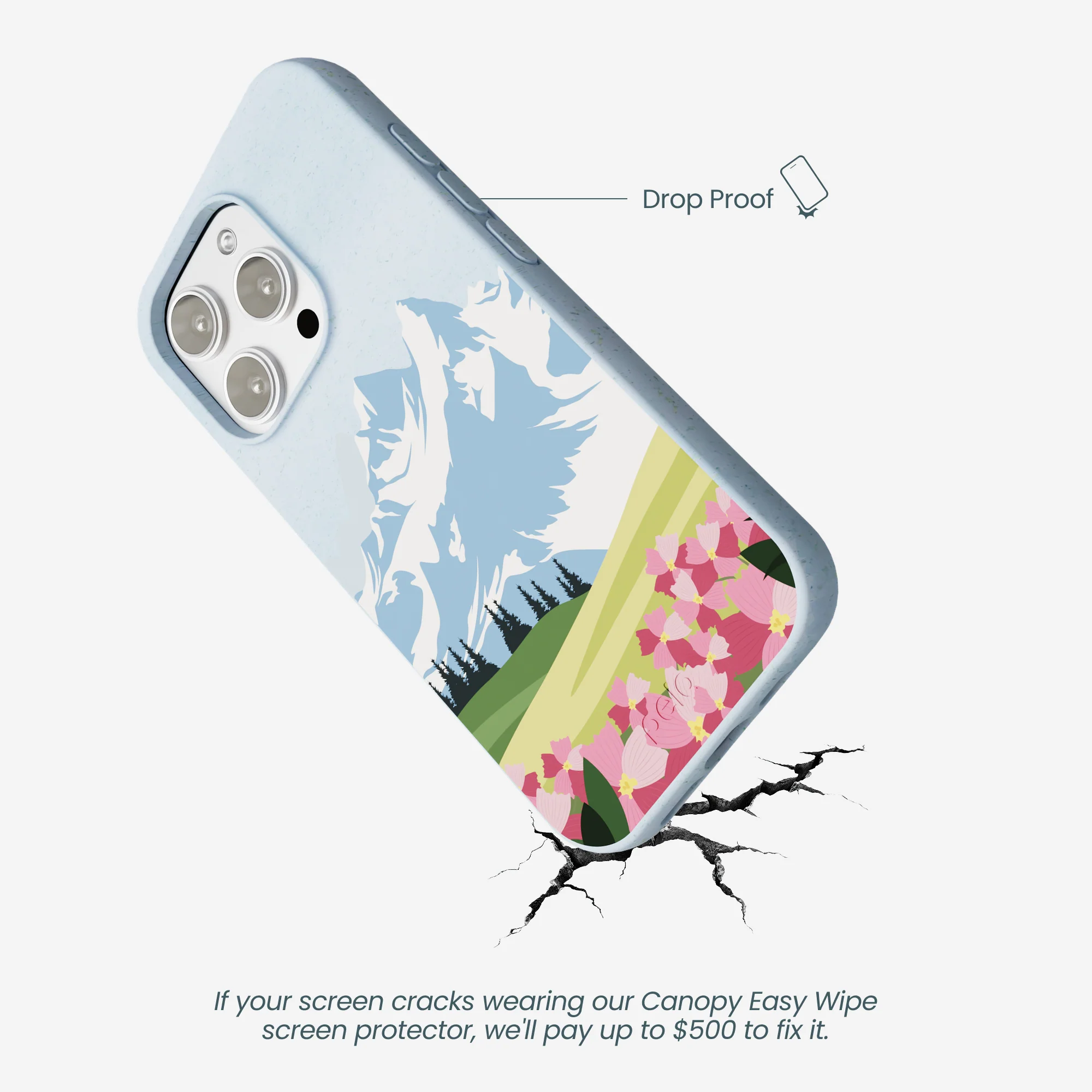 Powder Blue Mountains and Blooms iPhone 16 Pro Max Case - Image 5