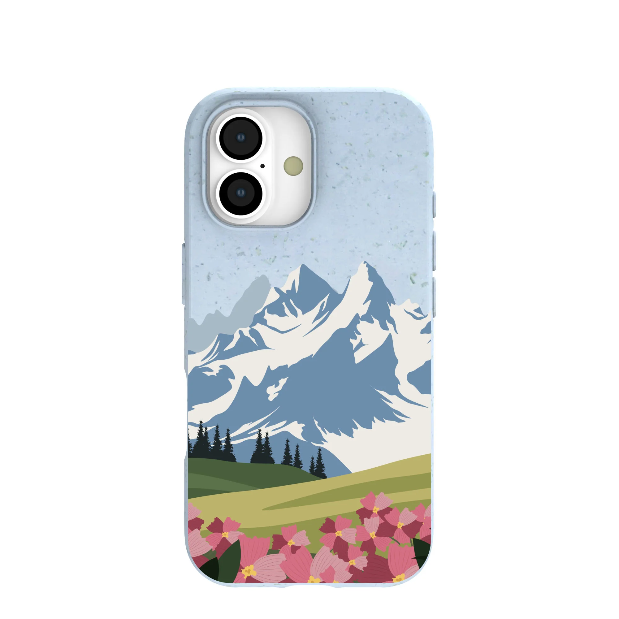Powder Blue Mountains and Blooms iPhone 17 Case